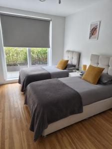 a bedroom with two beds and a window at Gillingham One in Gillingham