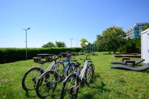 a group of bikes parked in the grass at Calithea Residence in Kavarna +167 photos