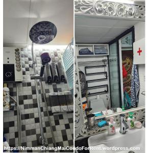 a bathroom with a sink and a mirror at Corner Smart Home Condo Amazing Views of Chiang Mai, Doi Suthep, and Nimman in Chiang Mai +28 photos