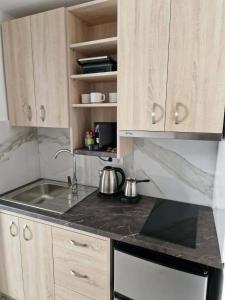 a kitchen with a sink and a counter top at Olimpus Sunset Studio in Paralia Katerinis +1 photo