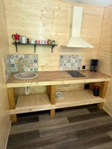 a bathroom with a sink and a stove at Cabana Plai in Petroşani +20 photos