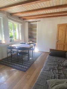 a living room with a table and chairs in a room at Auf der Saarinsel in Kanzem