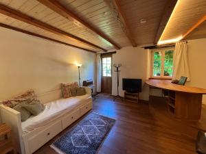 a living room with a couch and a table at Auf der Saarinsel in Kanzem