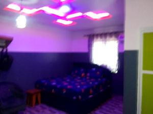 a living room with a couch in a purple room at Palmgroove Hotel AND Bar, IDANYIN, IPERIN,OGUN STATE in Obisesan +2 photos
