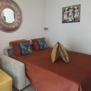 a bedroom with a large bed with a mirror at Studio SAFARI in Luchon