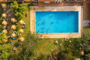an overhead view of people swimming in a large pool at Kampaoh El Palmar in El Palmar