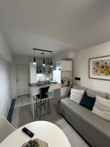 a living room and kitchen with a couch and a table at Apart Luro VI in Santa Rosa