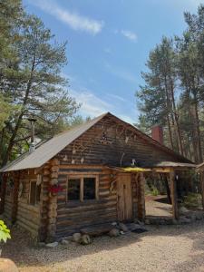 a log cabin with a tin roof at Lilaste in Lilaste