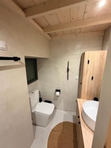 a bathroom with a white toilet and a sink at Encanto Griego in Chios +18 photos