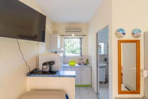 a small kitchen with a counter and a sink at Matina Studios in Nikiana