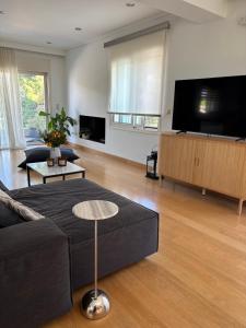 a living room with a couch and a flat screen tv at Luminous Home in Vari