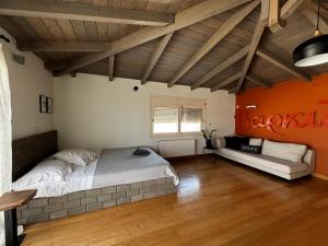 a bedroom with a bed and a couch in it at Luminous Home in Vari