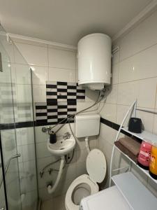a small bathroom with a toilet and a sink at Hide Avenue Dedinje in Dedinje