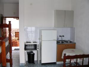 a small kitchen with a refrigerator and a sink at Stan Apatman Mirela in Herceg-Novi +21 photos