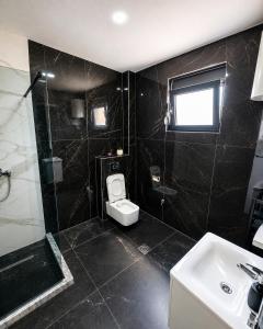 a bathroom with a toilet and a shower and a sink at Villa Hana in Bar +4 photos