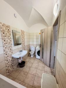 a bathroom with a sink and a toilet at Apartmán 56 in Božanov