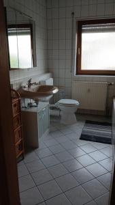 a bathroom with a sink and a toilet at Ellenberg Appartements - Ferien- und Monteurs-Wohnung in Geislingen +19 photos