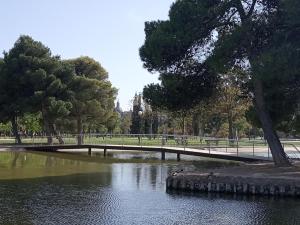 a bridge over a pond in a park at Suite Lay in Zaragoza