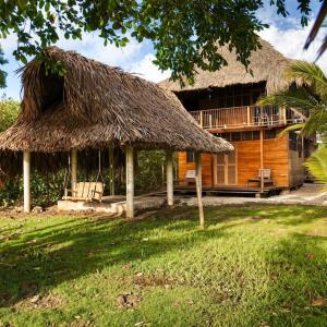 a hut with a thatched roof and a grass at Bungalow Palmar del Viento by AMAUNA in Moñitos