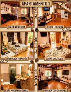 a collage of pictures of a living room at Apartamentos Casas Rurales "Paraje San Blas" TR-BA-00166 in Alburquerque