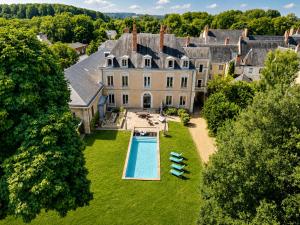 an aerial view of a mansion with a swimming pool at La Parenthèse Fléchoise, Chambre Raphaël in La Flèche