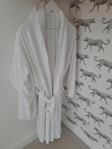 a towel hanging on a wall with tigers on it at Nanny lane loft in Church Fenton +31 photos
