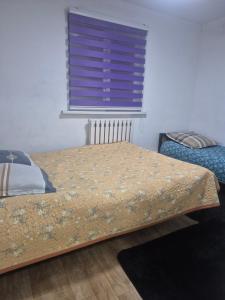 a bedroom with a bed and a window with a bedspread at Nur Guest House 17 in Saty