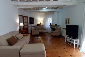 a living room with a couch and a tv at Casa Villamiel in Villamiel