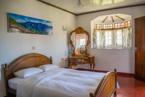 1 dormitorio con 1 cama grande y espejo en Mount Mary Inn, en Nuwara Eliya