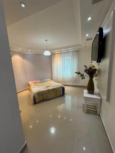 a bedroom with a bed and a tv in a room at Mansão Bolsoni in Saquarema