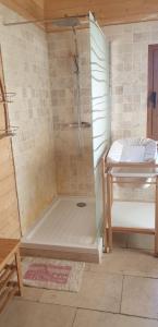 a shower with a glass door in a bathroom at Can PUGAT in Bolquere Pyrenees 2000