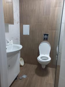 a bathroom with a toilet and a sink at Рока Ресиденс 1 in Ravda