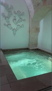 a pool of green water in a room with a wall at Il Fico Luxury Suite & SPA in Polignano a Mare