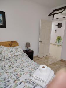 a bedroom with a bed with a roll of toilet paper on it at Hotel santa Rosa spa in Ovalle