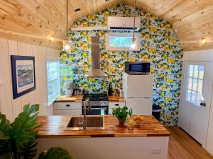 a kitchen with a sink and a refrigerator at Lemon Drop in Homosassa