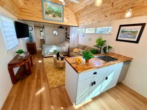 a kitchen and living room in a tiny house at Lemon Drop in Homosassa