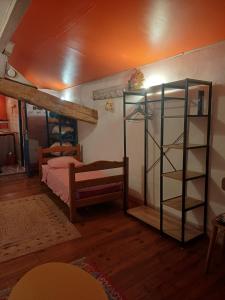a bedroom with a bunk bed and a book shelf at Loft 5 personnes dans ferme provençale in Ongles