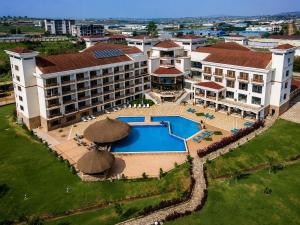 an aerial view of a resort with a swimming pool at Kampala Nile Resort in Seeta