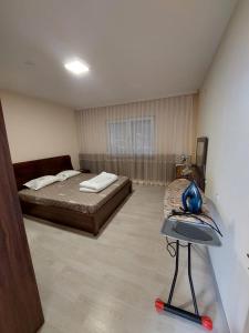 a bedroom with a bed and a desk in it at Ariana Guest House in Prizren