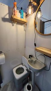 a small bathroom with a toilet and a sink at Dôme Romanov in Saint-René-de-Matane