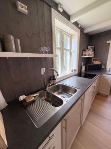 a kitchen with a sink and a counter top at Lofoten Town Villa I Sleeps 9 in Leknes