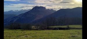 a field with a mountain in the background at Casa Goyo in Viego