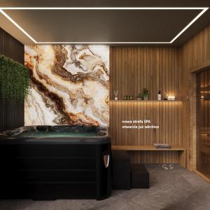 a bathtub in a room with a painting on the wall at Willa Pod Termą - pokoje pod stokiem Kotelnica i przy Termie Bania in Białka Tatrzańska