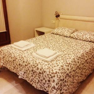 グラナダにあるBonito Apartamento en el centro de Granada con parking gratisのベッドルーム1室(タオル3枚付)