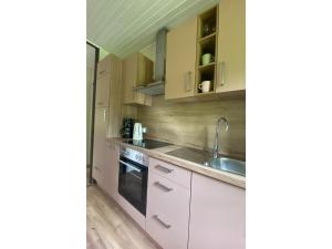 a kitchen with white cabinets and a sink at Ferienhaus mit Garten, Eschede in Eschede +31 photos