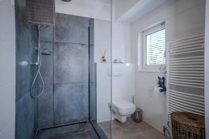 a bathroom with a shower and a toilet at Alpenloft Bregenz in Bregenz +28 photos