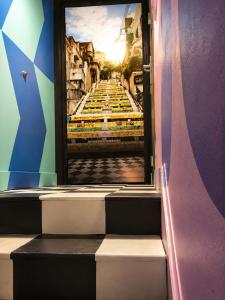 a view from a window of a stairway at Hostel du Nord in Duluth