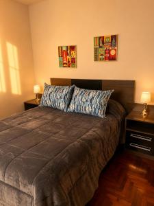 a bedroom with a bed with two night stands and two lamps at Alto Belgrano II in Mendoza