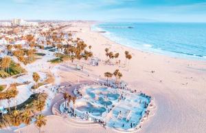 an aerial view of a beach with a resort at Spacious, Comfortable, and Central Condo in Los Angeles