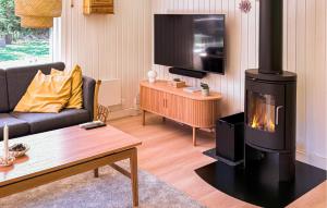 a living room with a fireplace and a tv at Cozy Home In Jerup With Wifi in Jerup